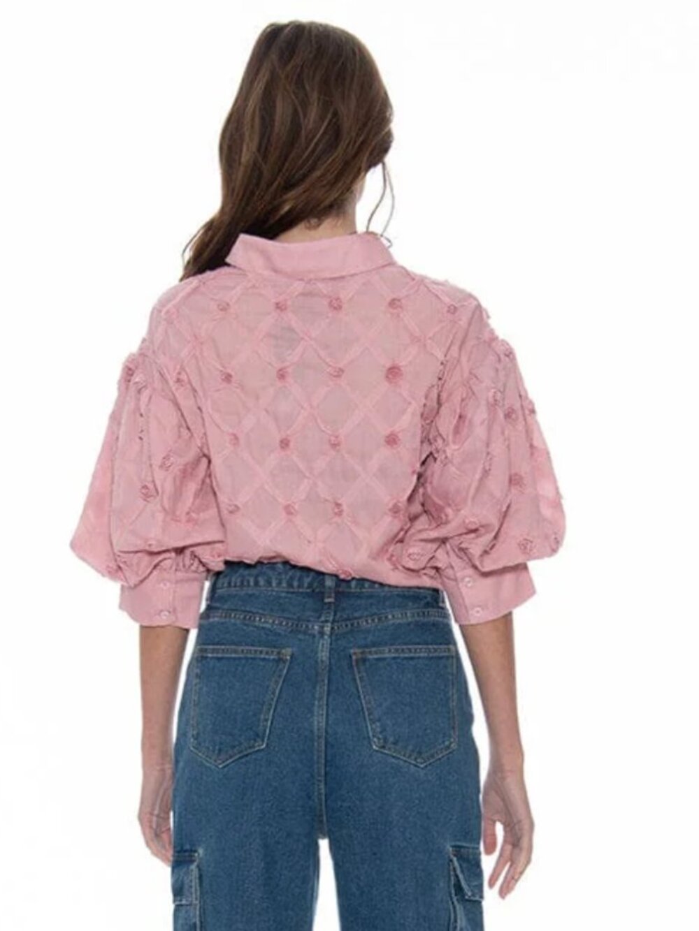 Gracia Puff Sleeve Button-Down Collared Solid Top - Picture 3 of 9